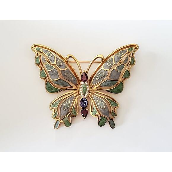Bob Mackie Pastel Blue Green 3.75 in Enamel Butterfly Brooch